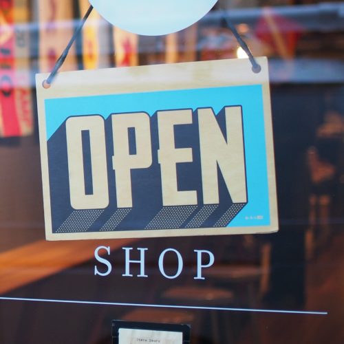 Retail Shop "Open" for business sign Photo by Mike Petrucci